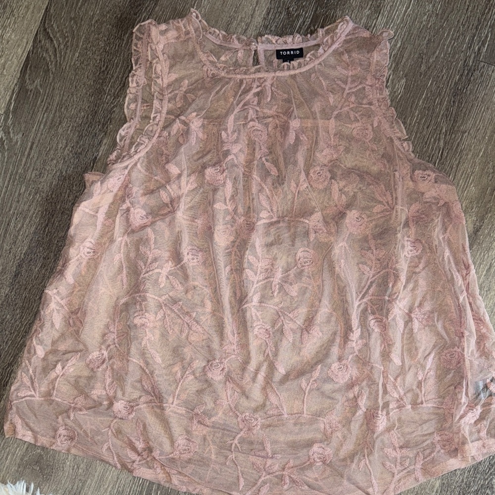 Torrid Blush Pink Floral Lace Blouse
